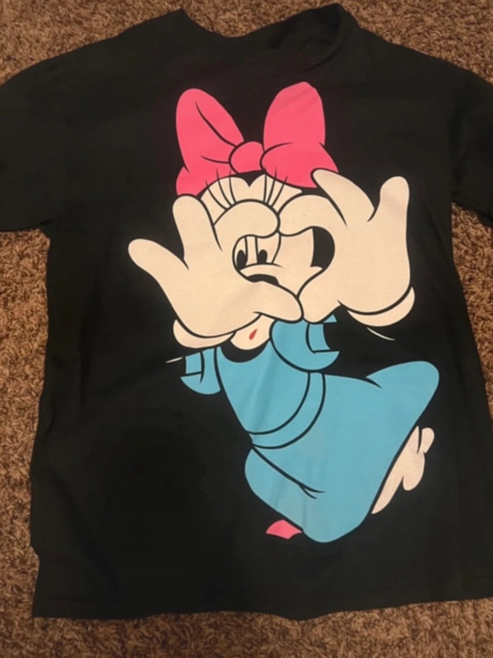 Womens Black Minnie Mouse Graphic Tee with Pink Bow